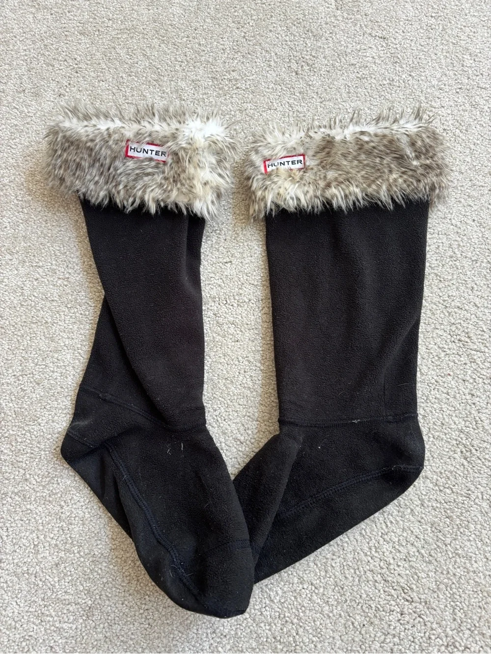 Hunter Black Boot Socks with Faux Fur Cuff, size M